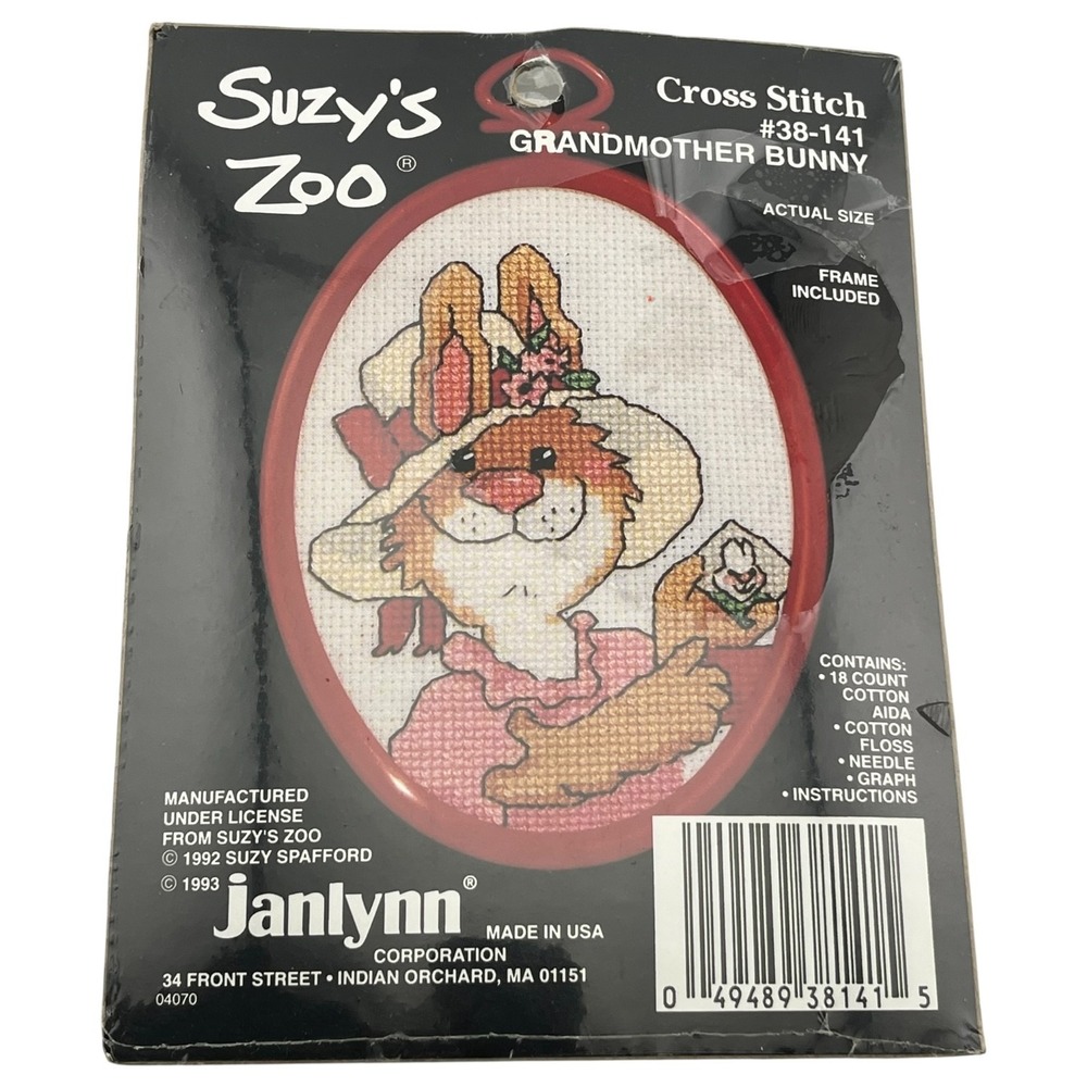 Suzy's Zoo Cross Stich Grandmother Bunny‎ Janlynn with Frame VTG
